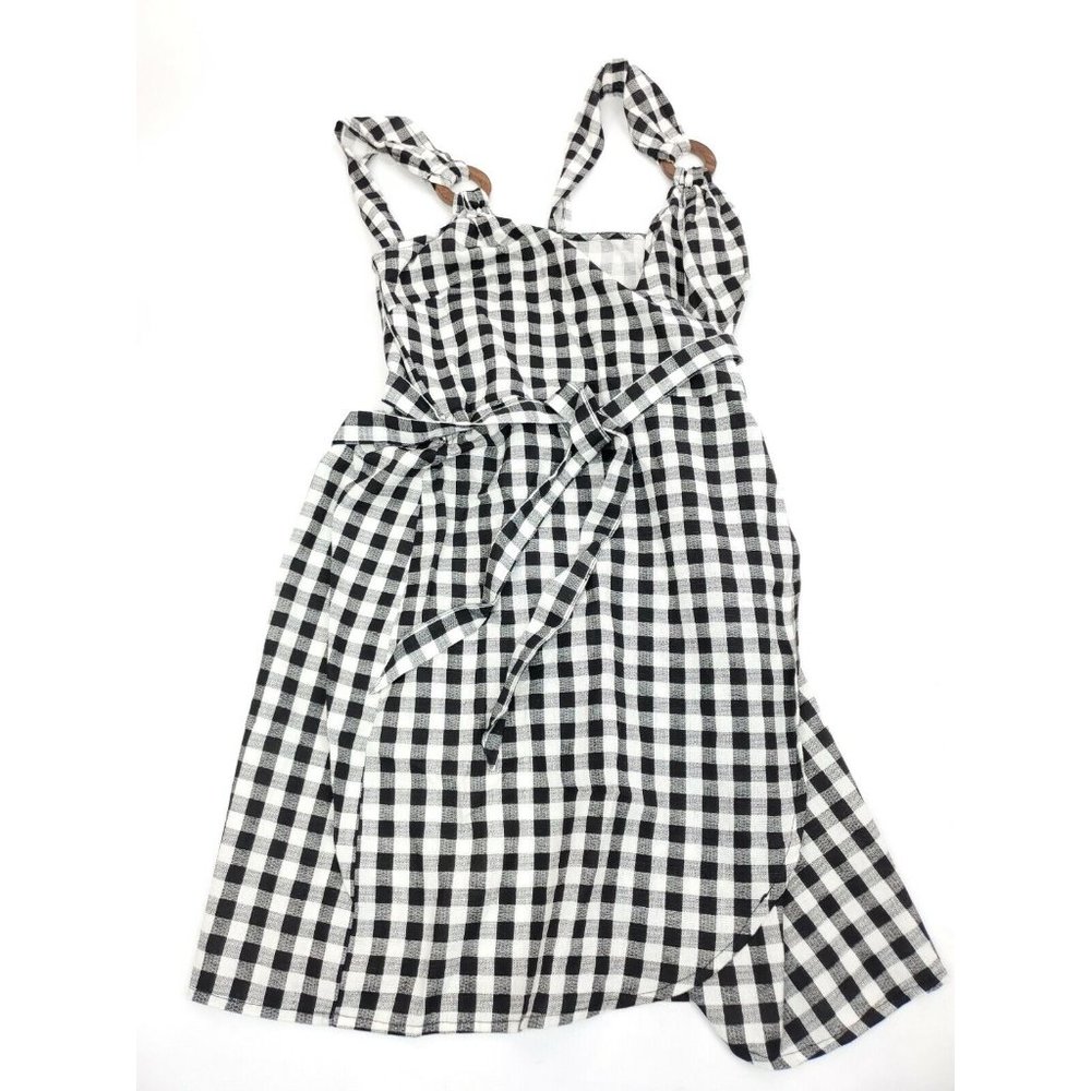 Asos Plaid Checked Cotton Linen Blend Gingham Tie Petite Dress Size UK 6 US 4